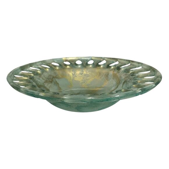 Vintage Recycled Glass Turquoise and Gold Large Bowl 16” - Picture 10 of 10